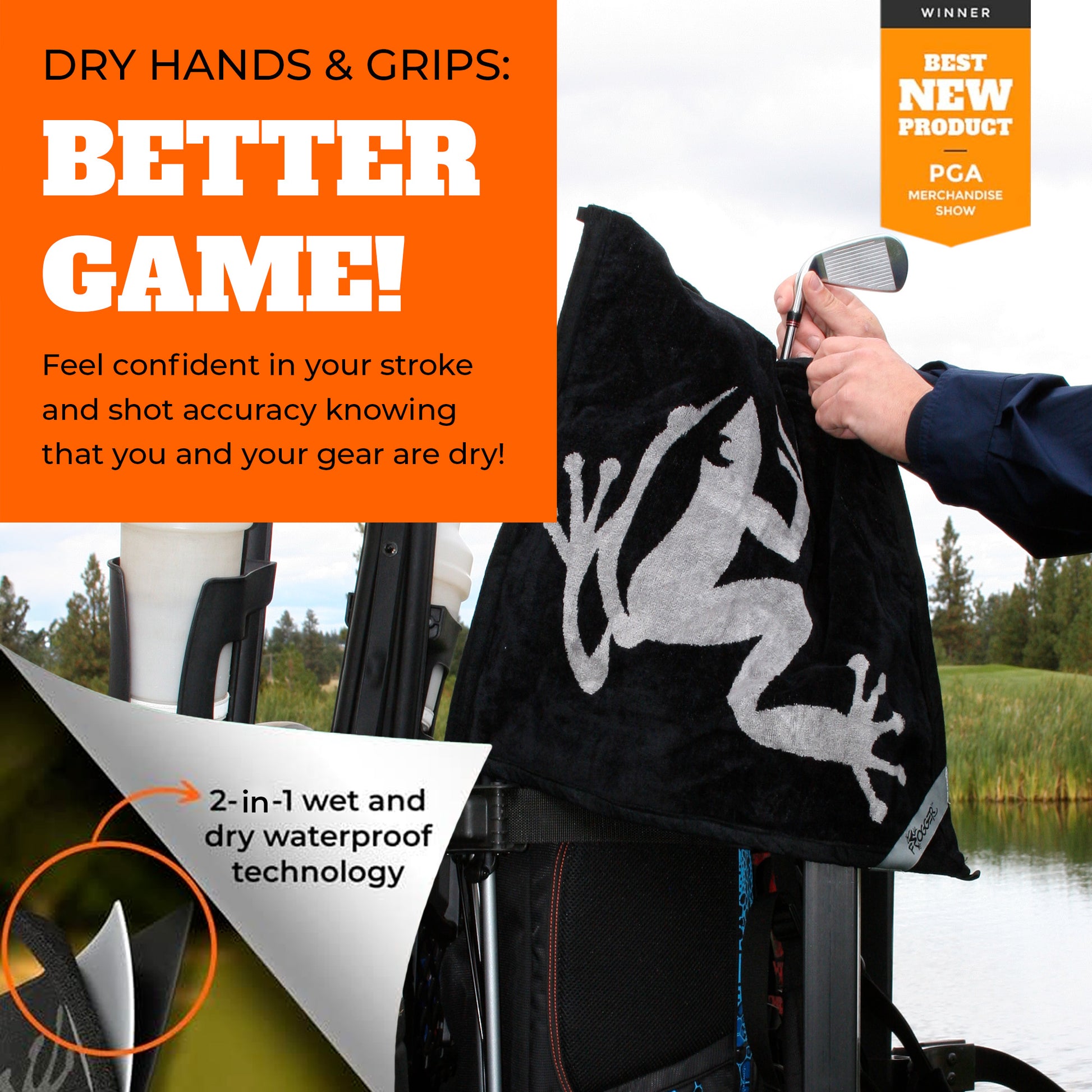 Frogger Extra Large Amphibian 2-in-1 Towel, Golf Bag Rain Hood, Cover Equipment When Raining, Clean